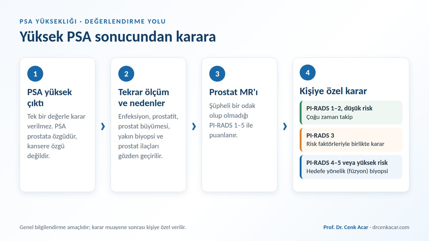 Yüksek PSA sonucundan sonra izlenen yol: tekrar ölçüm, nedenlerin gözden geçirilmesi, prostat MR'ı ve biyopsi kararı
